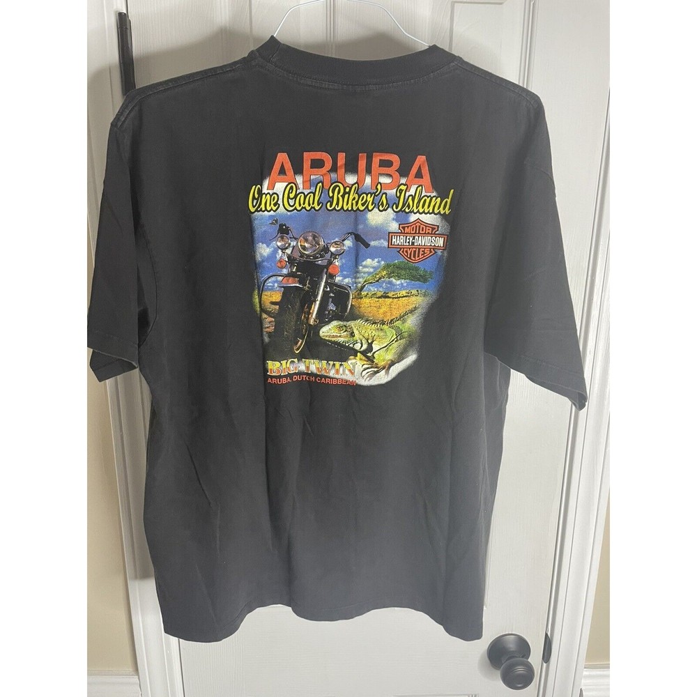 2003 Harley Davidson Aruba Big Twin T-Shirt Tropical Iguana Biker Size XL Shield